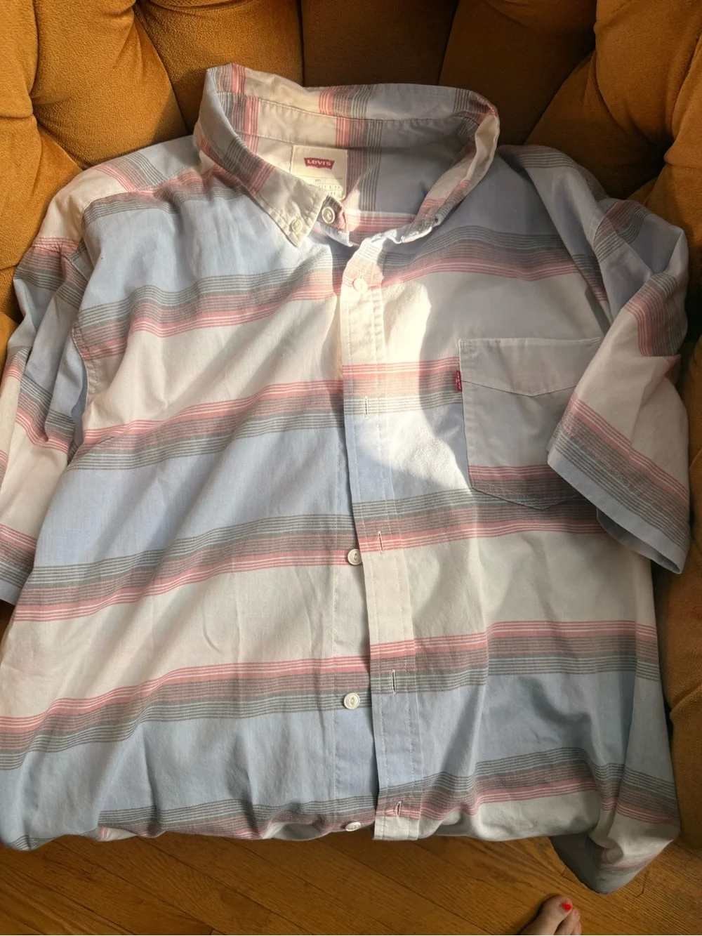 Levi's Men’s Light Blue, White & Soft Pink Striped Button-Down Shirt